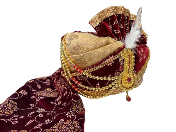 Indian Maroon Velvet Pagri Pagadi Petha Men Sherwani Safa Turban #24