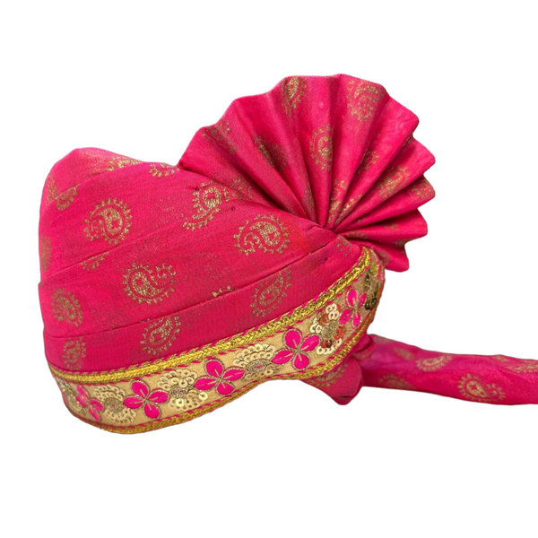 Hot Pink Jaquard Silk Wedding Pagri Pagadi Petha Men Safa Turban #34