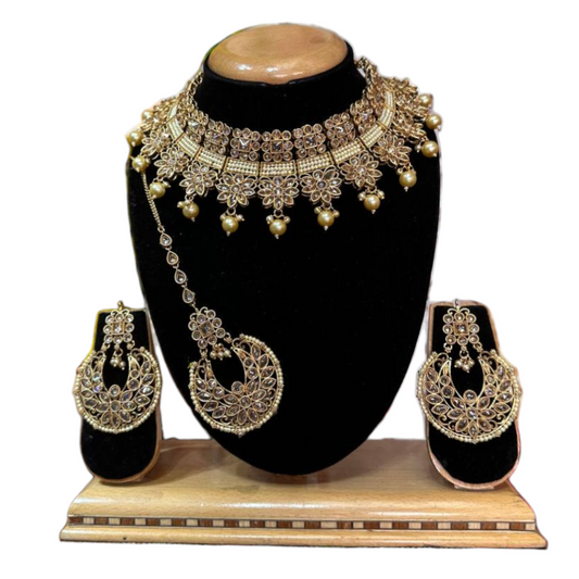 Bridal Polki Reverse AD & Ruby Choker Necklace, Earrings & Mang Tikka Set #RABC11