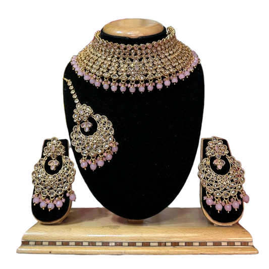 Bridal Polki Reverse AD Choker Necklace, Earrings & Mang Tikka Set #RABC12