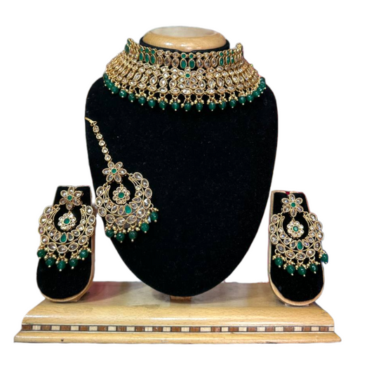 Bridal Polki Reverse AD Choker Necklace, Earrings & Mang Tikka Set #RABC13