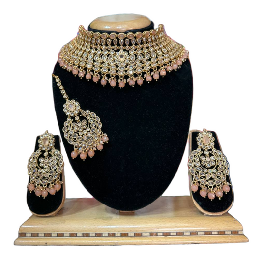 Bridal Polki Reverse AD Choker Necklace, Earrings & Mang Tikka Set #RABC14