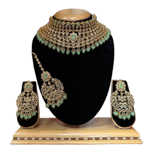 Bridal Polki Reverse AD Choker Necklace, Earrings & Mang Tikka Set #RABC14