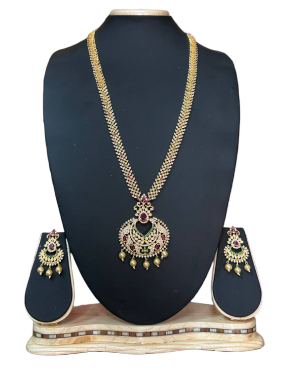 Gold Plated AD Cubic Zirconia Long Necklace & Earring Set ADLNS1