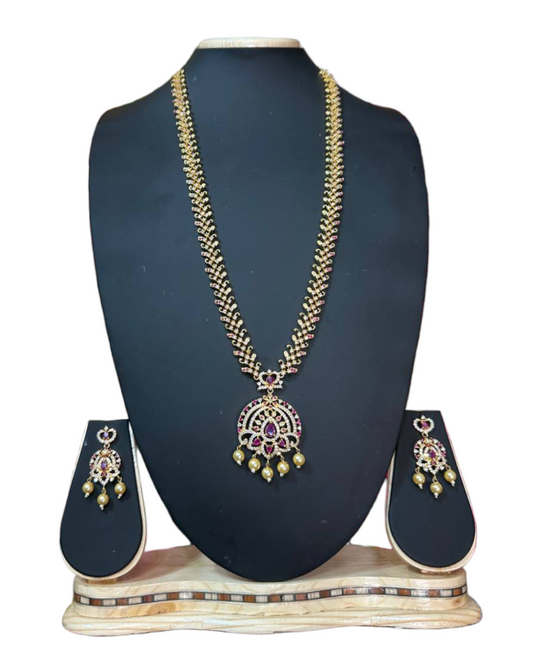 Gold Plated AD Cubic Zirconia Long Necklace & Earring Set ADLNS2