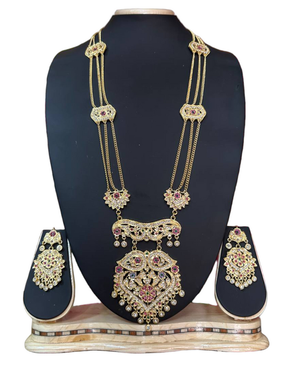 Jadua Gold Plated AD Cubic Zirconia Long Necklace & Earring Set ADLNS3