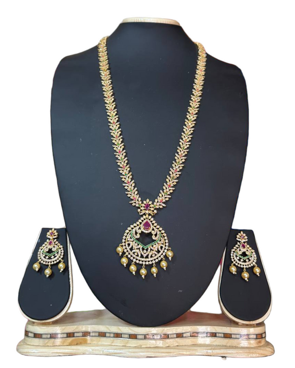 Gold Plated AD Cubic Zirconia Long Necklace & Earring Set ADLNS5