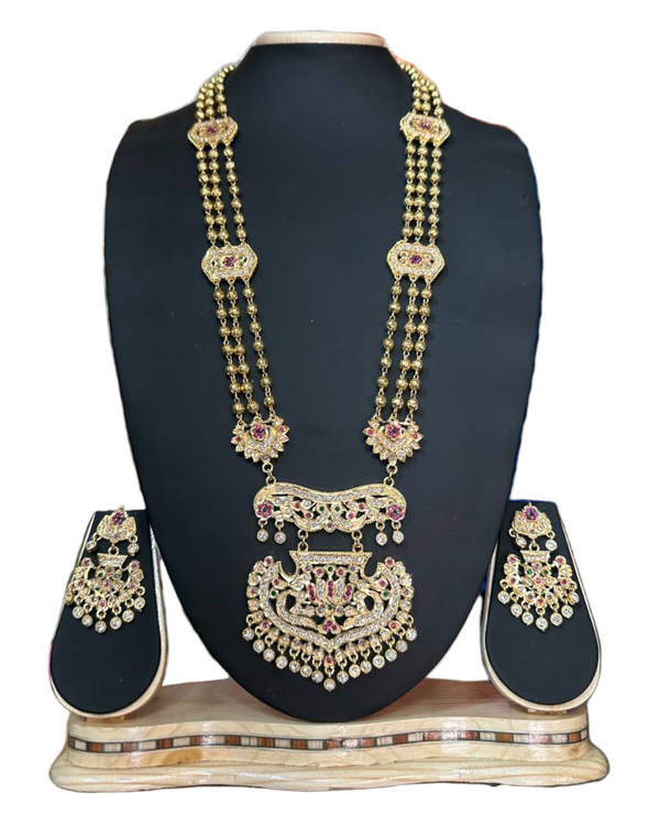 Jadua Gold Plated  With AD Cubic Zirconia Long Necklace & Earring Set ADLNS6