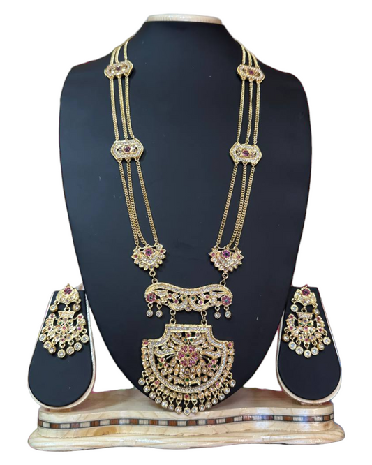 Jadua Gold Plated With AD Cubic Zirconia Long Necklace & Earring Set ADLNS9