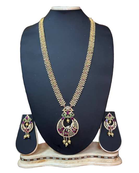 Gold Plated AD Cubic Zirconia Long Necklace & Earring Set ADLNS12