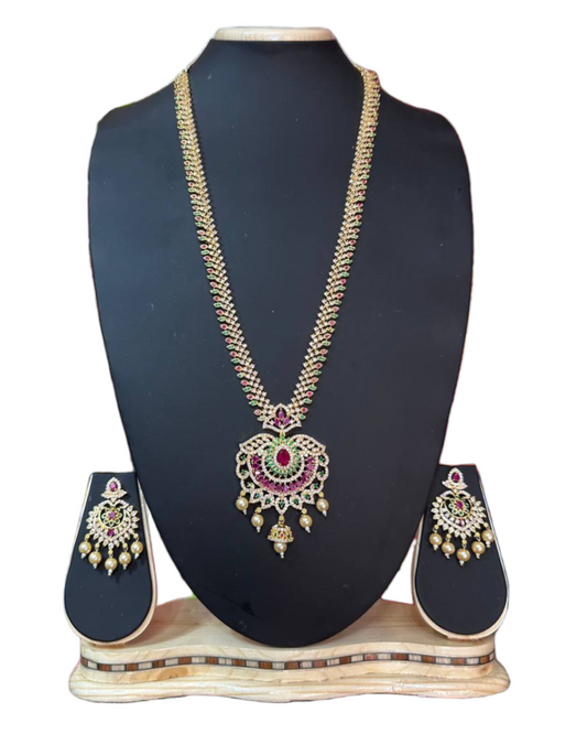 Gold Plated AD Cubic Zirconia Long Necklace & Earring Set ADLNS13