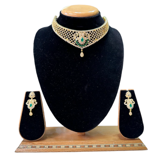 Choker Necklace Set With American Diamond CZ Stones ADC22