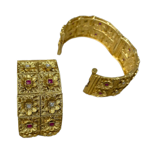 2pc Rajwadi Gold Plated Openable Kada Bracelet With Reverse AD Stones Size Available