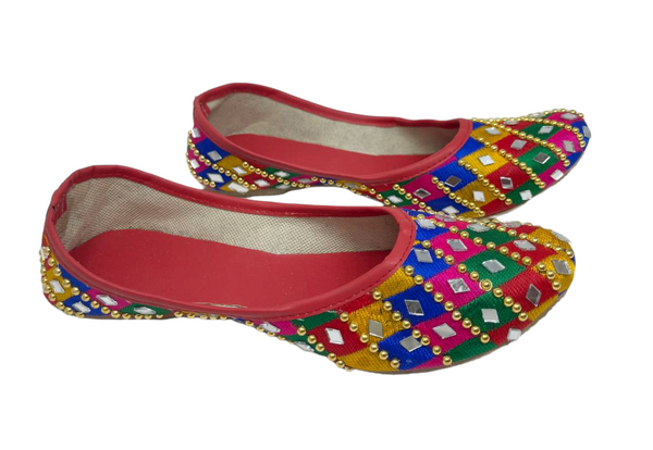 Women Indian Multi Color Embroidery Mojari Khussa Jutti Shoes With Mirror Work J2