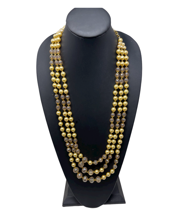 Men's 3 Layer Gold Pearl Mala With Crystal Glass Beads Groom Dulha Moti Haar M20