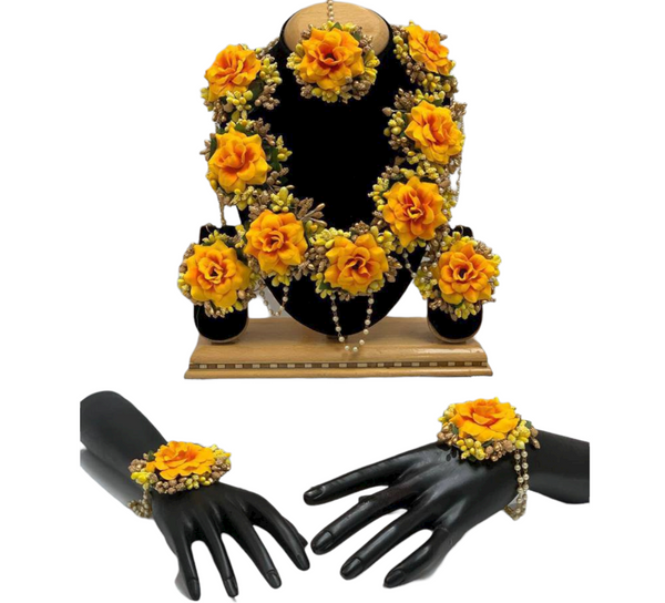 Indian Yellow Flower Gotta Necklace Earrings Mang Tikka Bracelets Set F18