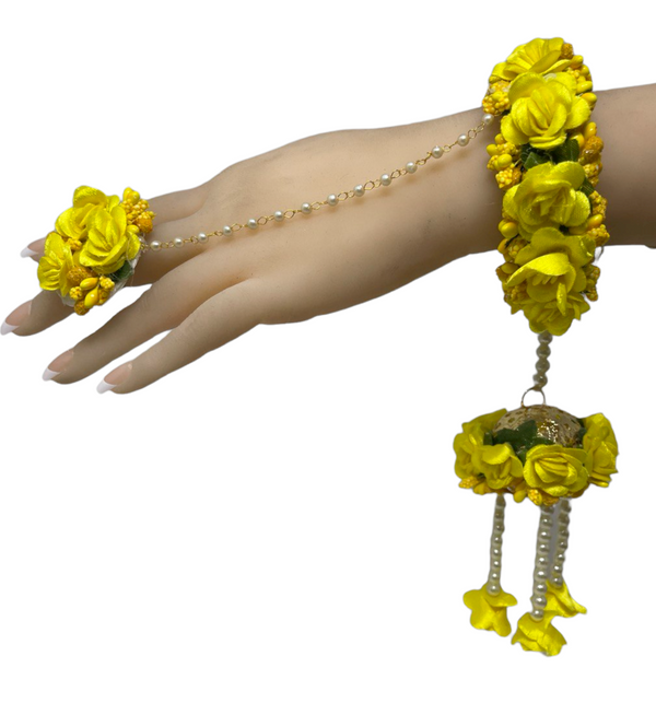 Indian Yellow Flower Gotta Openable Bracelets With Ring Set F24