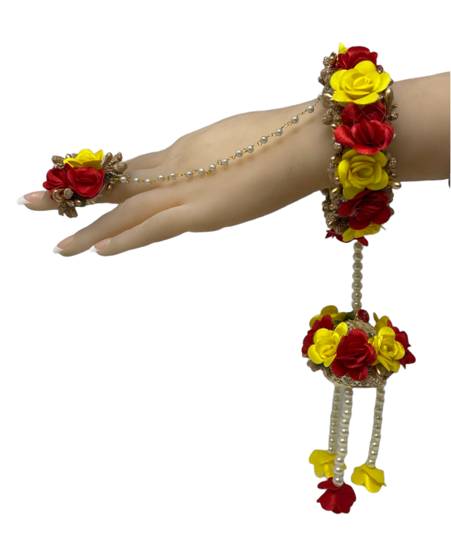 Indian Red And Yellow Flower Gotta Openable Bracelets With Ring Set F27