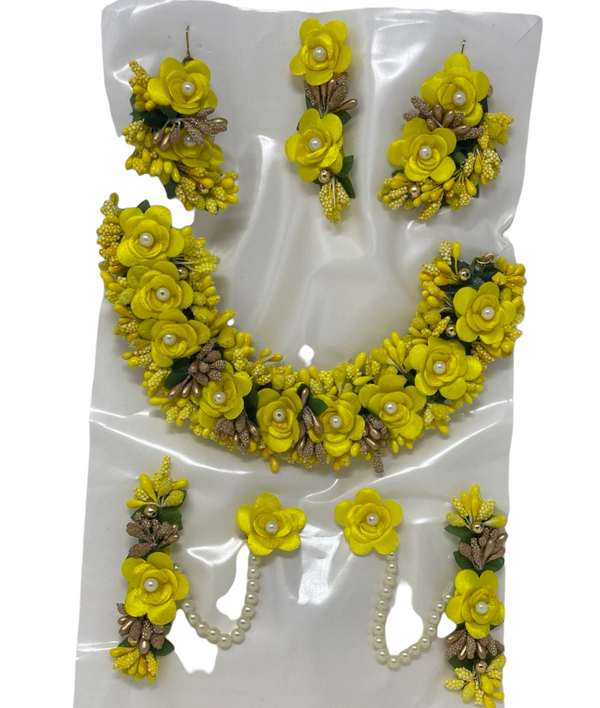 Indian Yellow Flower Gotta Necklace Earrings Mang Tikka Bracelets Set F10