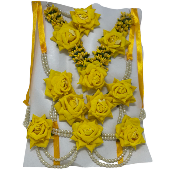 Indian Yellow Flower Gotta Necklace Earrings Mang Tikka Bracelets Set F15