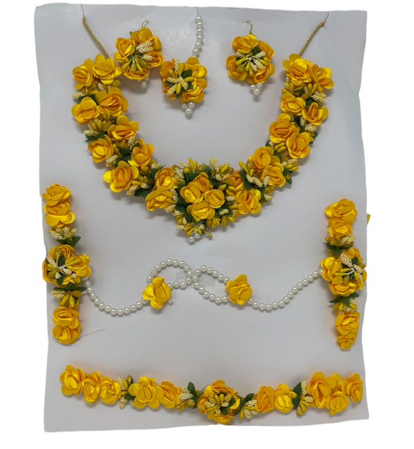 Indian Yellow Flower Gotta Necklace Earrings Mang Tikka Bracelets Set F12