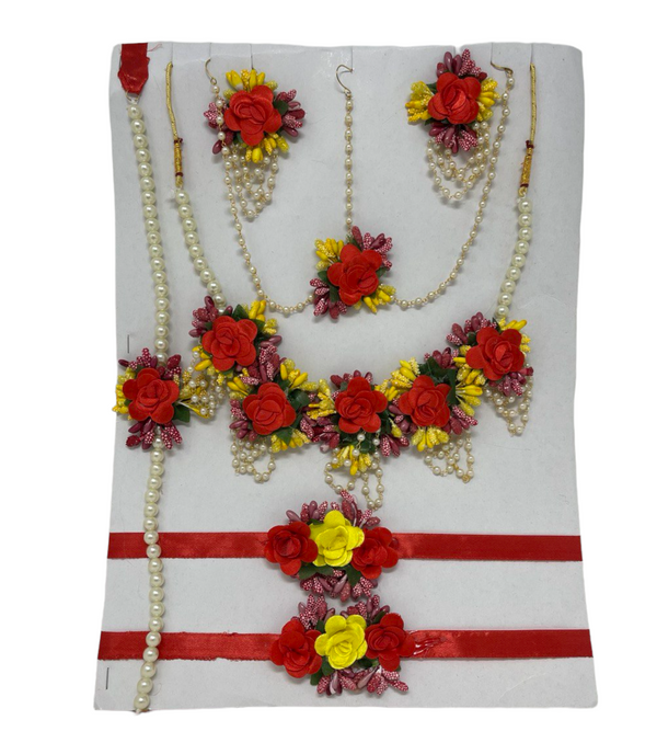 Indian Flower Gotta Necklace Earrings Mang Tikka Bracelets Set F20