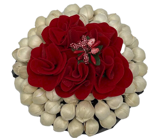 Hair Bun Accessories Juda Mogra Jasmine and Red Rose Flower #B