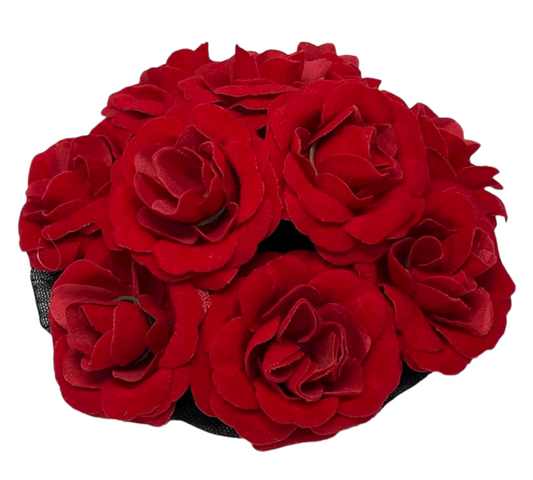 Hair Bun Accessories Juda Velvet Red Rose Flower #P