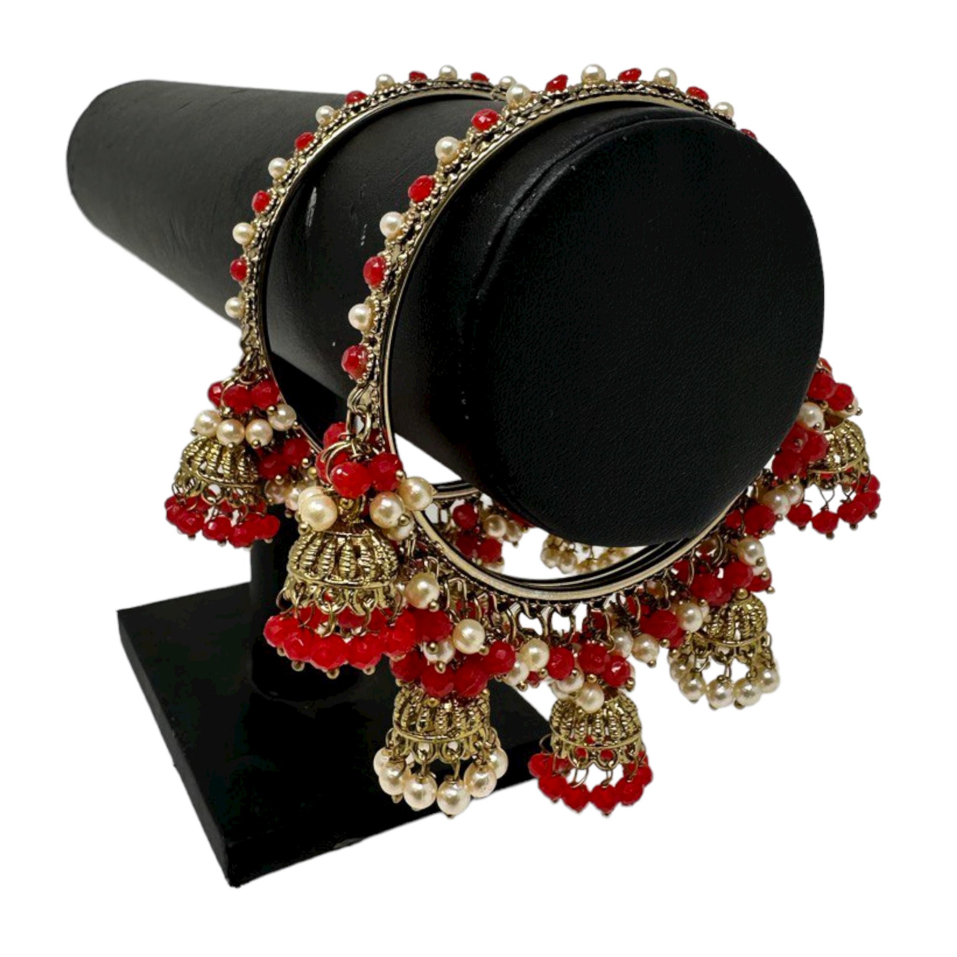 Indian 2pc Red Metal Bangles With Jhumki Churiyan Set
