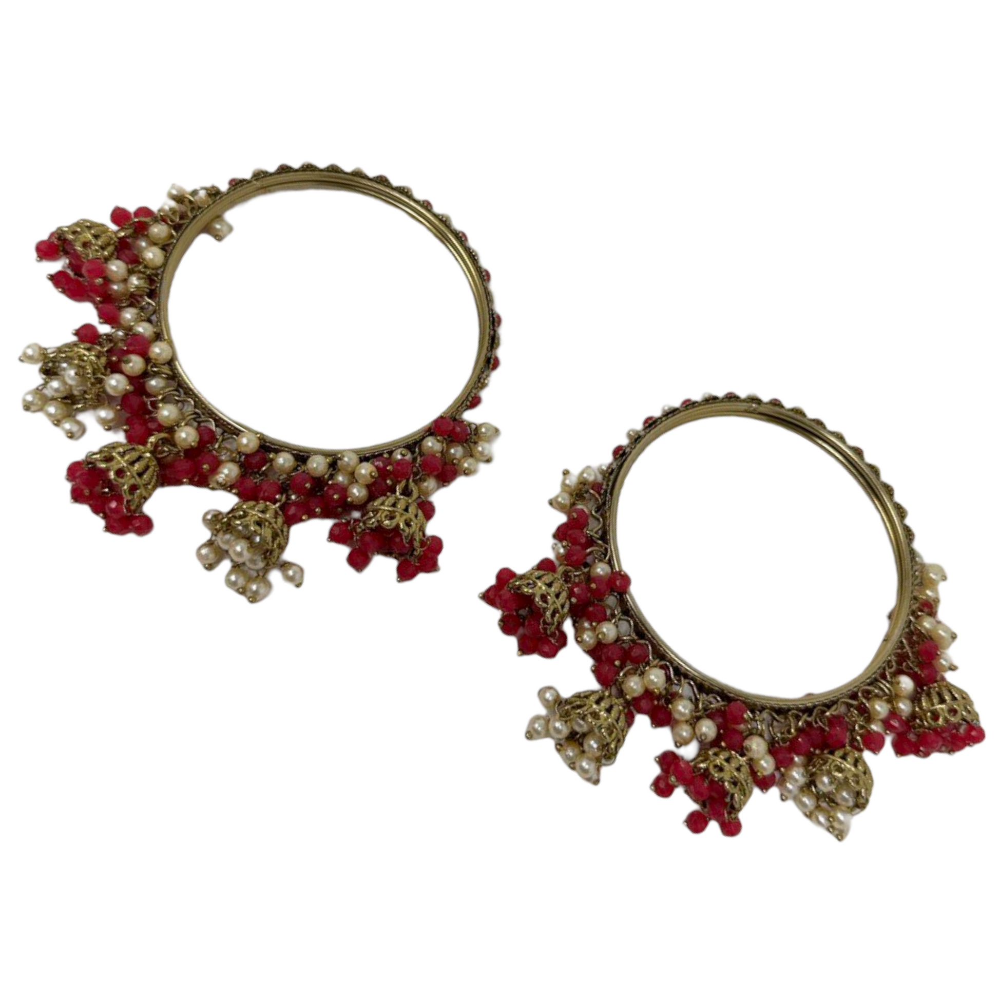 Indian 2pc Hot Pink Metal Bangles With Jhumki Churiyan Set