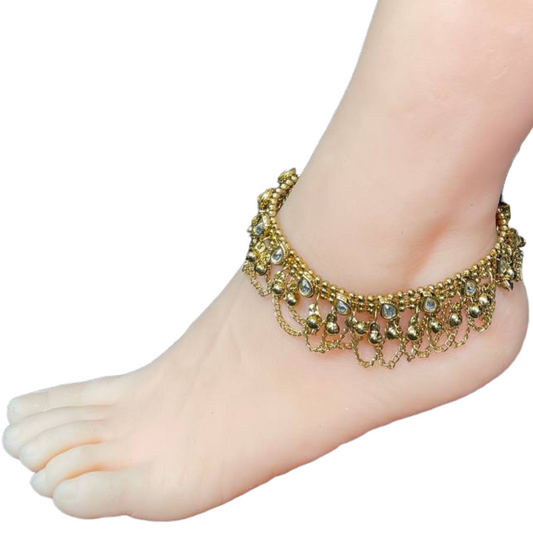 KA1 Pair of Kundan Anklets Payal Indian Jewelry Gold & Silver