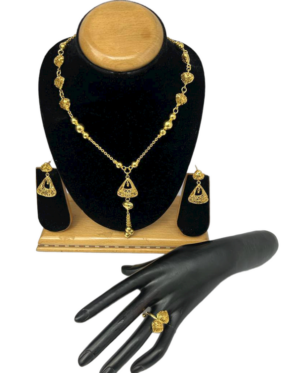 1 Gram 24k Gold Plated Necklace Earrings and Ring Set Indian Jewelry