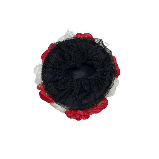 Hair Bun Accessories Juda White and Red Rose Flower #M