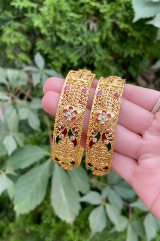 1g Gold Plated Bangles Set With American Diamond and Meenakari 2pc set GB14