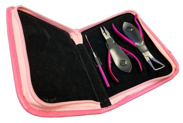 Zenia Pink Micro Ring Professional Hair Extension & Beading Tool Kit Plier Set For Beads 3 Pieces