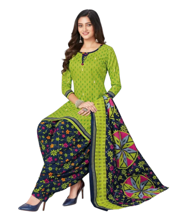3pc Cotton Green Punjabi Suit Dress Kurti Patiala Shalwar and Dupatta #2011