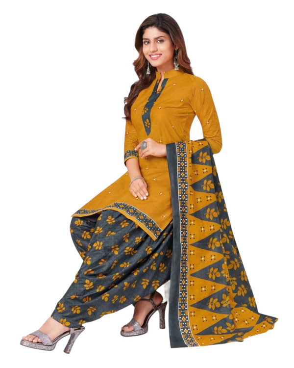 3pc Yellow Cotton Punjabi Suit Dress Kurti Patiala Shalwar and Dupatta #2004