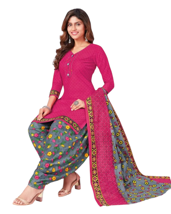 3pc Pink Cotton Punjabi Suit Dress Kurti Patiala Shalwar and Dupatta #2008